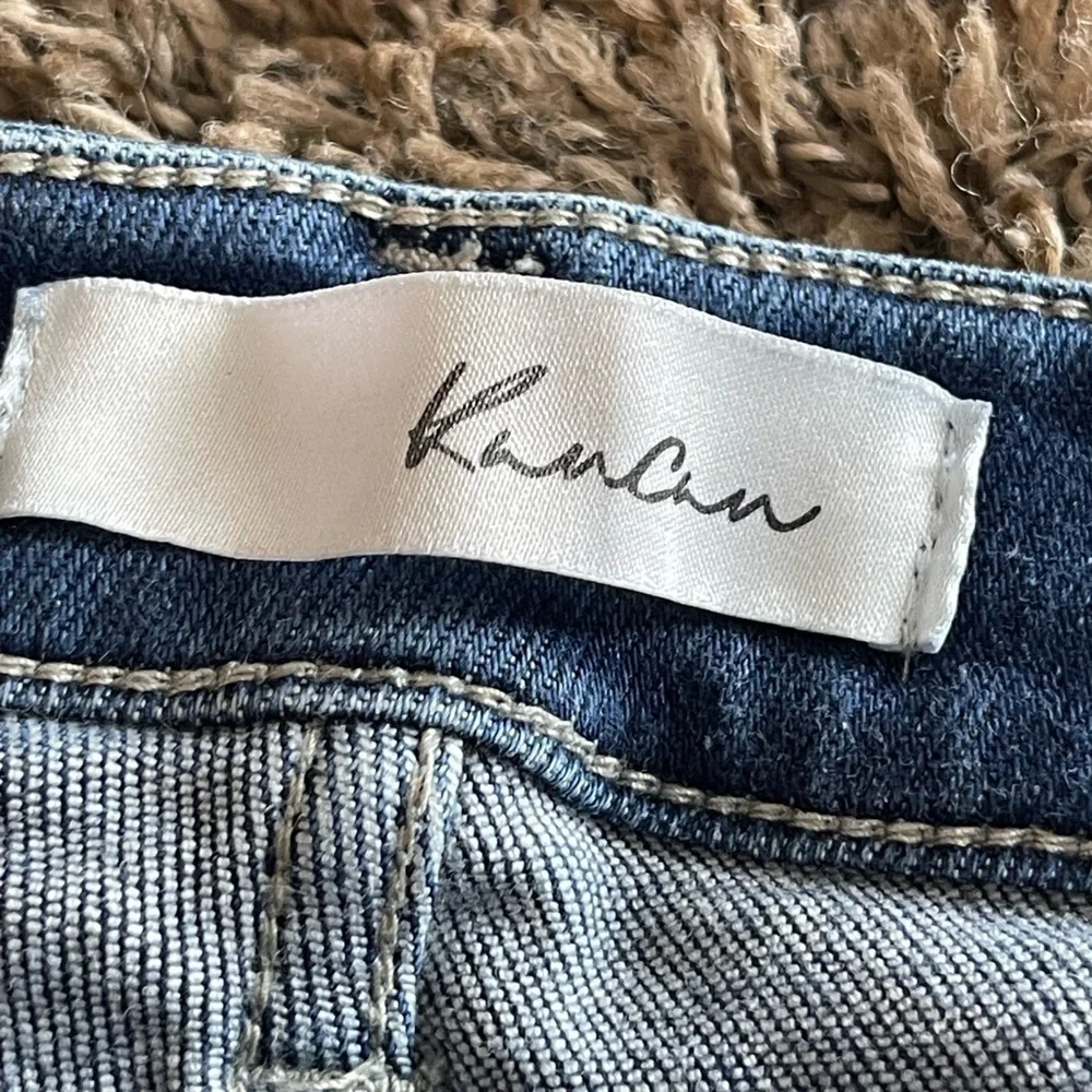 Kancan dark wash crop raw distressed hem stretch jeans